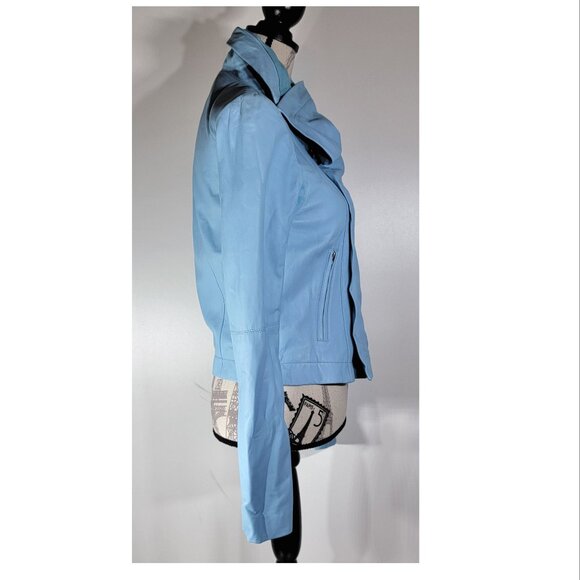 VEDA Asymmetrical Zip Leather Moto Jacket, Sky Blue, Women’s Size Medium - Picture 6 of 13